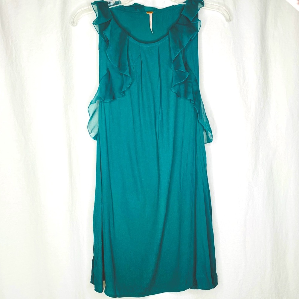 FREE PEOPLE SHIFT Dress. SLEEVELESS SHIFT GREEN RUFFLE Dress 2